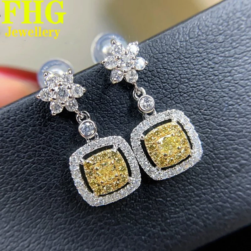 

Natural diamond 0.9Carat 18k Au750 White Gold Yellow diamond Earrings Wedding Party Engagement Anniversary