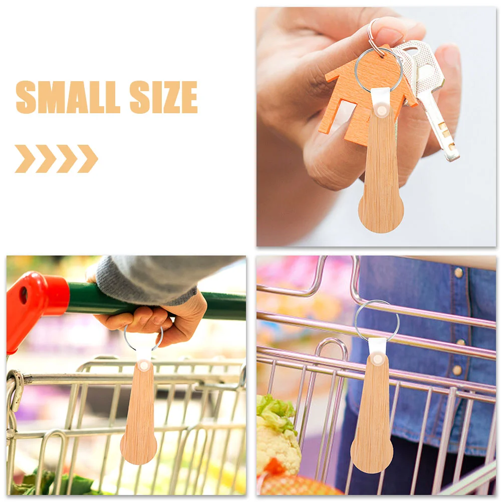 15 Pcs Portable Bamboo Keychain Shopping Rings Metal Grocery Shops Trolley Token