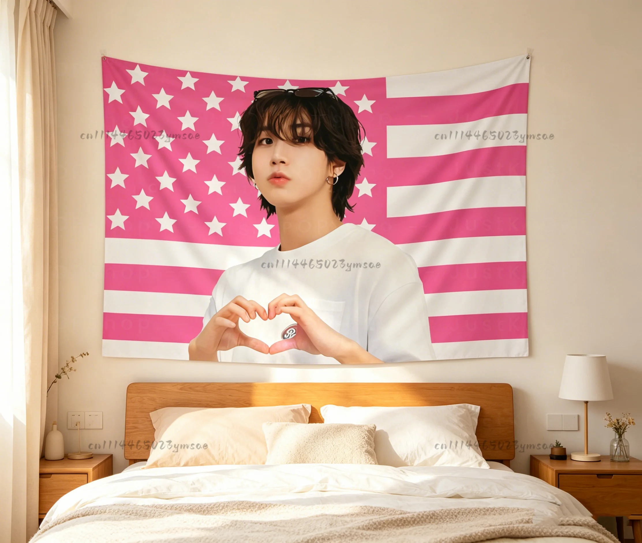 Funny Tapestry SSKZ Han Finger Heart Pink American Flag Aesthetic Bedroom Dorm Background Cloth Wall Tapestries Room Home Decor