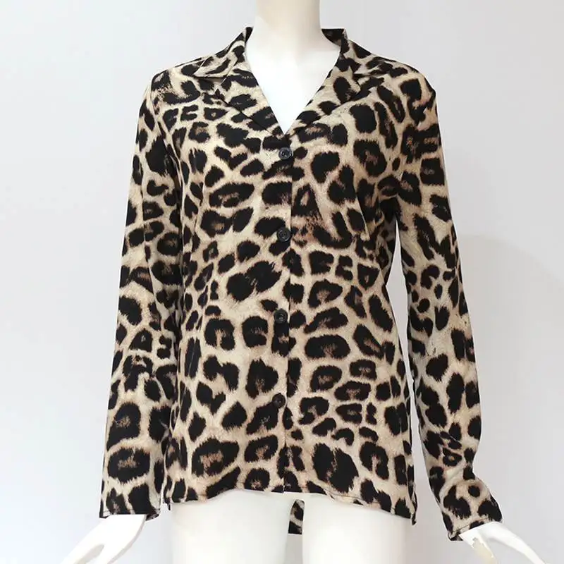 Bluzka damska z szyfonu w panterkę, modny top z wzorem zwierzęcym dla kobiet, wysokiej jakości materiał, inne 00%