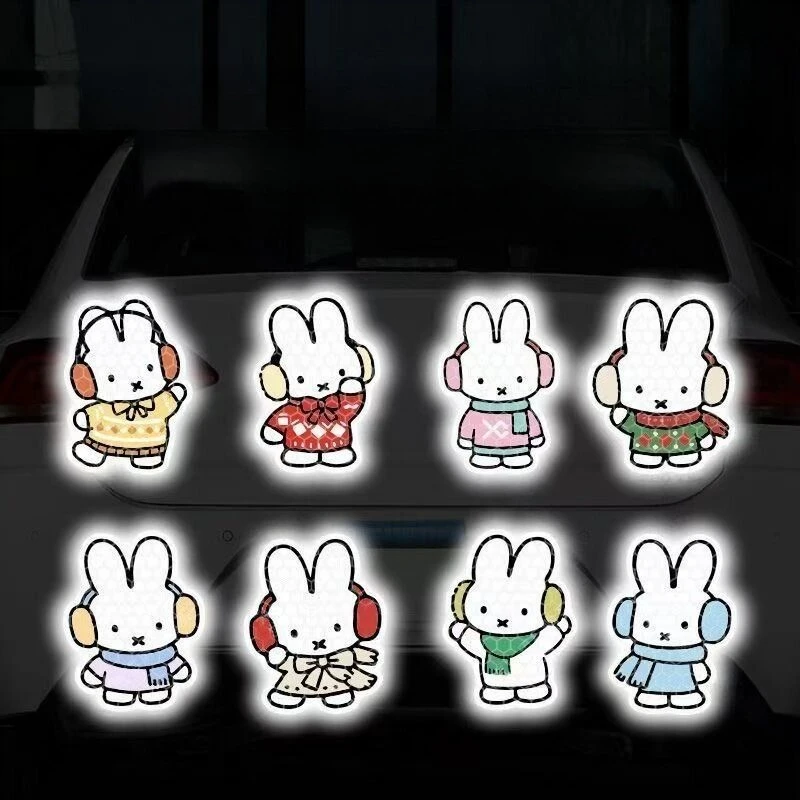 Cartoon Kawaii Car Reflective Stickers Decoration Motorcycle Helmet Night Reflective Creativity Cool Eye-catching Reminder Miffy
