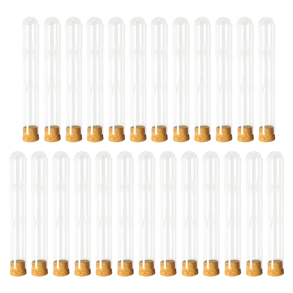 25PCS Clear Plastic Test Tubes with Cork Stoppers for Scientific Experiments, Party, Storage plastic test tubes with stoppers