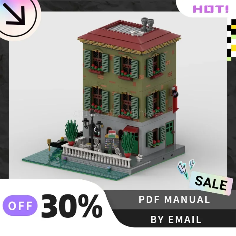 [2899PCS] Dostosowane MOC Pizzeria i sklep z płytami Kreatywny zestaw klocków STEM Zabawki edukacyjne Zestaw modeli konstrukcyjnych Prezenty