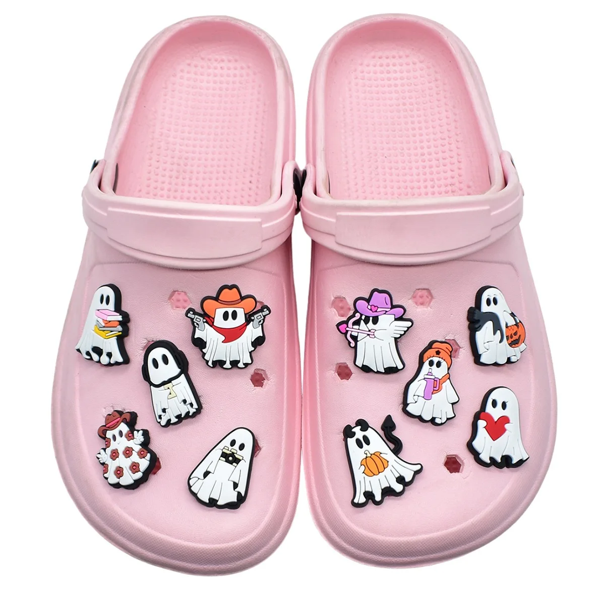 1-18pcs Cartoon Ghost PVC Slipper Shoe Charms DIY Backpack Sandals Accessories Buckle Garden Shoes Ornament Halloween Gifts