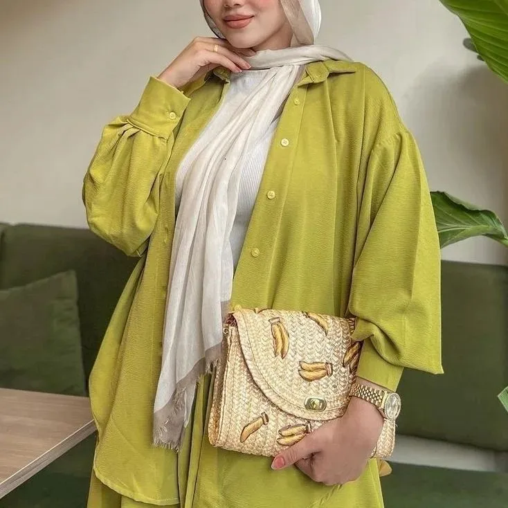 Set musulmani preghiera Jilbab manica intera lunghi abiti larghi e Hijab donna foulard due pezzi set abiti musulmani Abaya