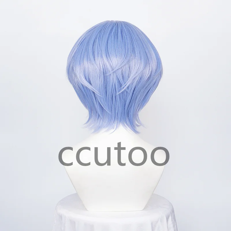 ccutoo Synthetic Rei Ayanami Wigs EVA Ayanami Rei Cosplay Short Blue Wig Heat Resistant Wigs Halloween + Headwear + Wig Cap