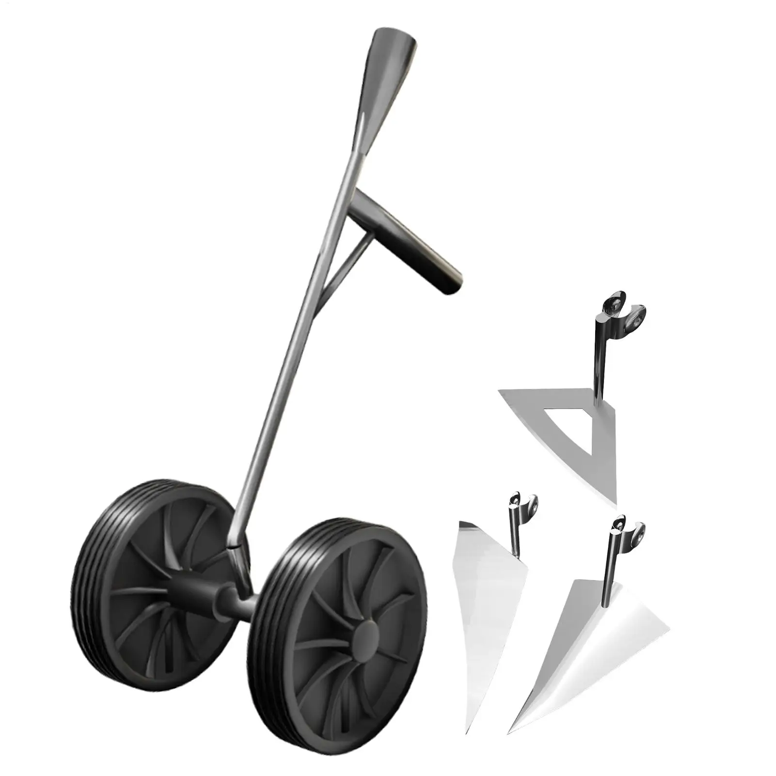 Household Hand-Pushed Hoe With 2-wheel Auxiliary Ditching Tool Triangular/ Hollow/ Eccentric Plow For Weeding Loosening soil