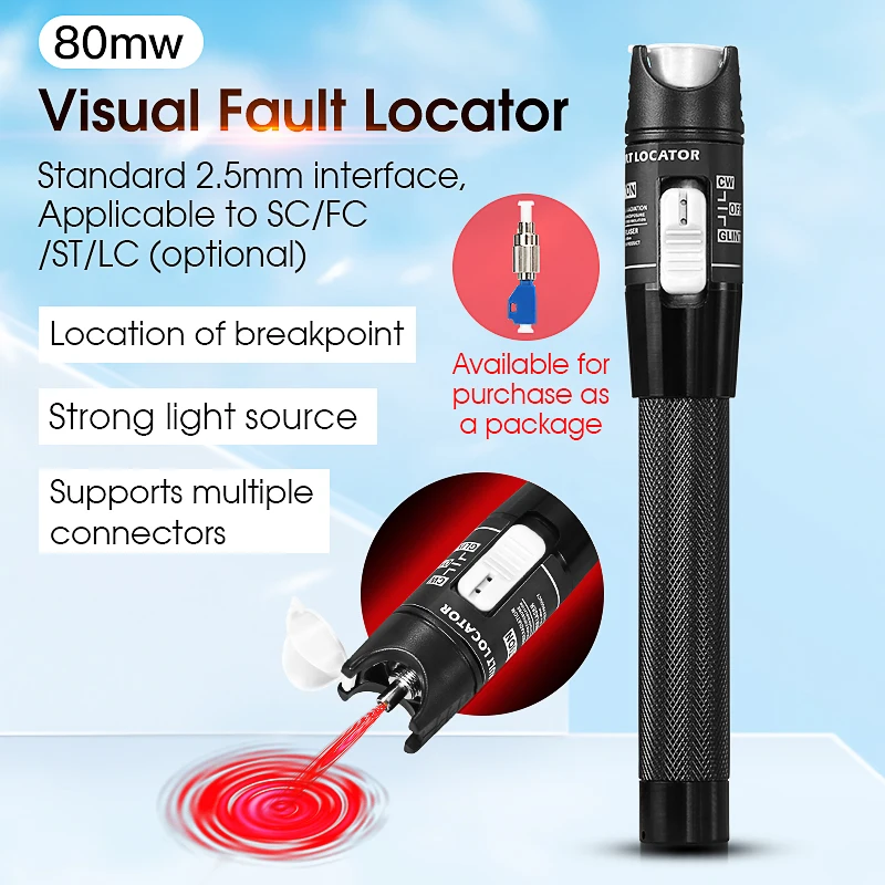 COMPTYCO AUA-80 80MW visual fault locator Fiber optic red light pen Red light source test pen VFL 80KM with FC-LC adapter