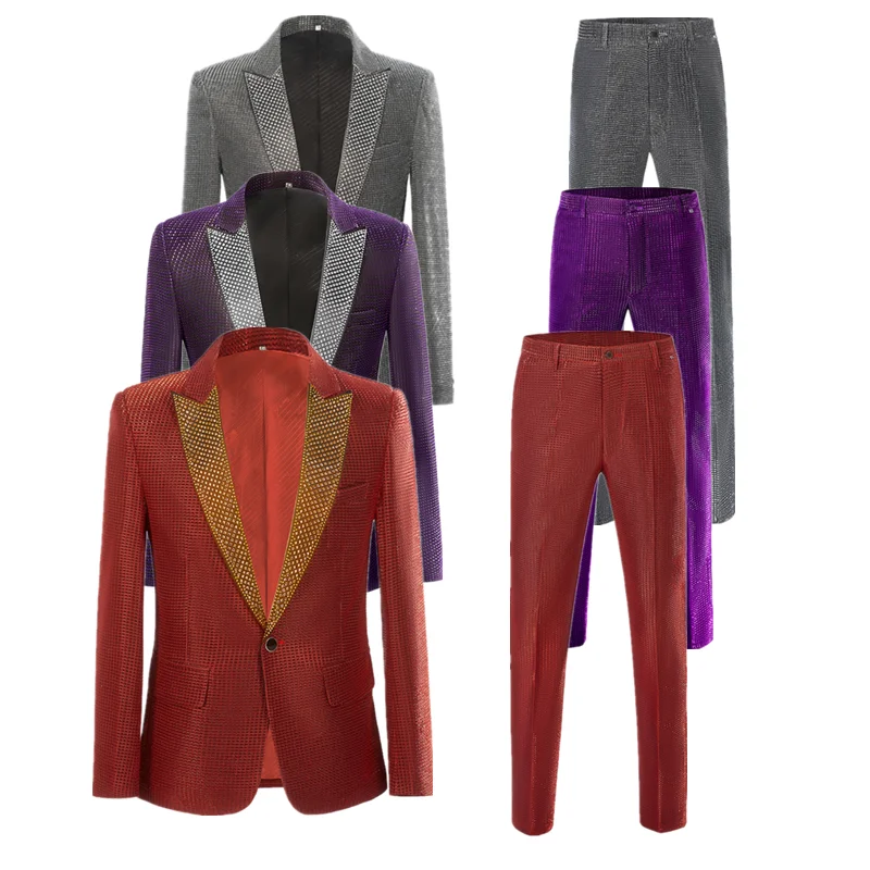 

Luxury Shimmering Collar Two-Piece Suit Fashionable Burgundy Jacket AndTrousersMen's Wedding,Banquet and StagePerformance Attire