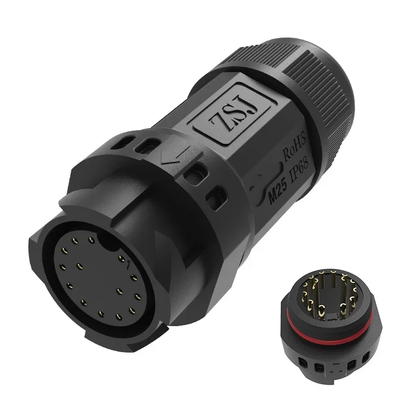 M23 الذاتي قفل موصل كابل مقاوم للماء IP68 2-25Pin لوحة الجبهة/الخلفية Avation التوصيل المقبس ذكر أنثى الخيوط لحام مشترك