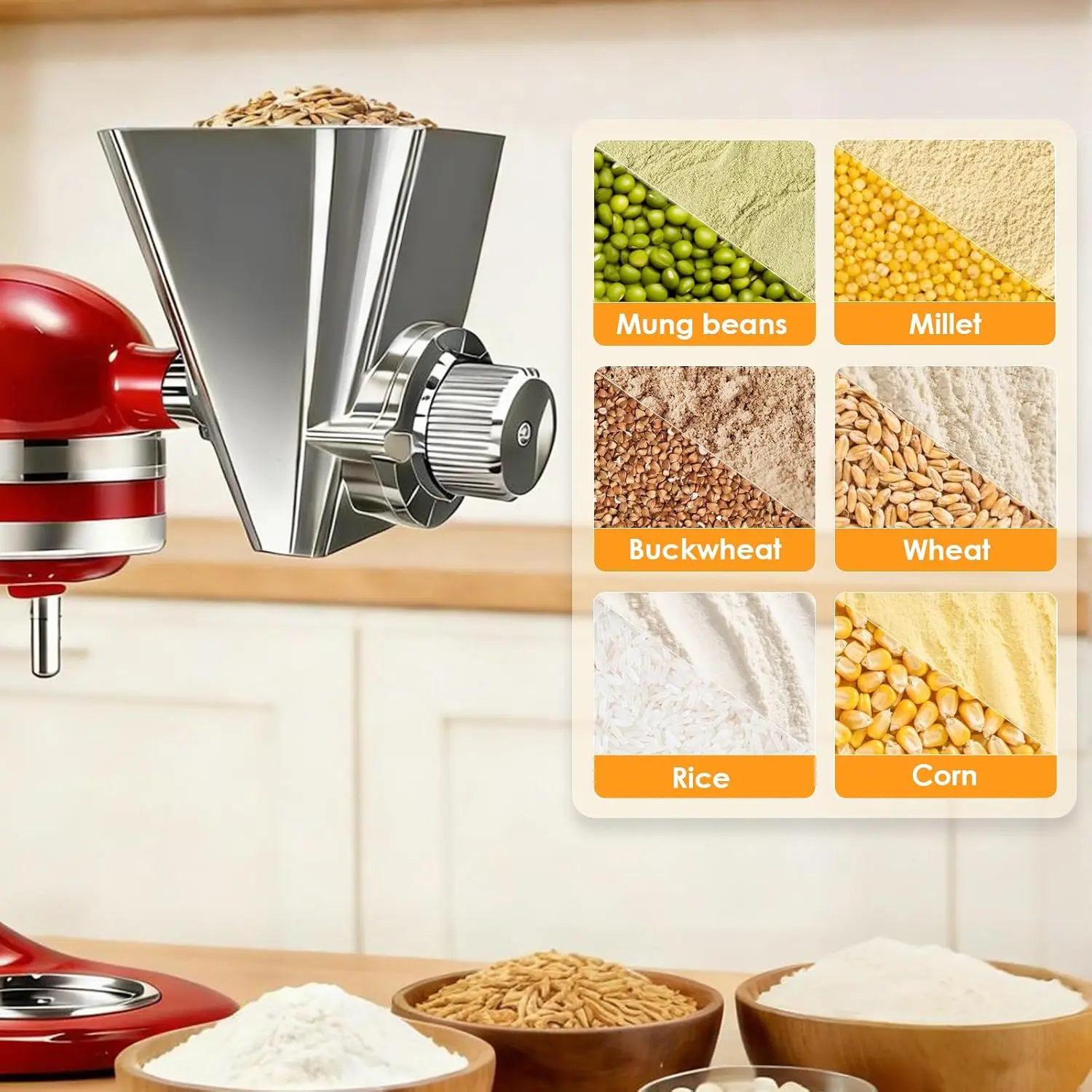 Grain Mill Attachment for KitchenAid, Flour Mill, Wheat Mill | All Metal Material, 9 Adjustable Grinding Levels