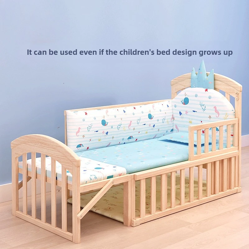 Comfortabel babybedje, massief hout, beweegbaar, met luiercommode en klamboe, multifunctioneel babybedje, in hoogte verstelbaar