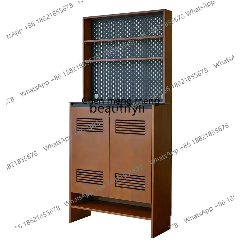 SS new style Retro solid wood rock slab dining side cabinet, hole board locker, small apartment porch cabinet rackss 7486