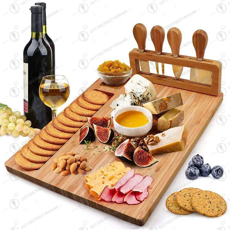 

Charcuterie Platter Set, Bamboo Wood Meat Cheese Board with Tableware for Party