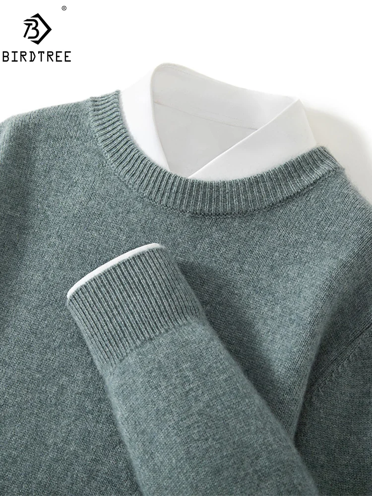 

BirdTree, 35%Goat Cashmere Thick Sweaters, Men's ONeck Solid Color, Youth Soft High Quality Sweater, 2024 Autumn Winter T47954QM