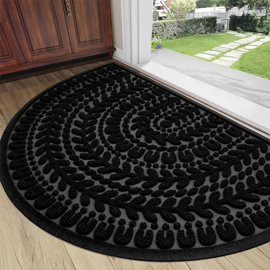 

Half Circle Door Mat Front Door Mat Outside Entrance Black Welcome Mats Outdoor Indoor Semicircular Doormat for Outdoor Half Rou
