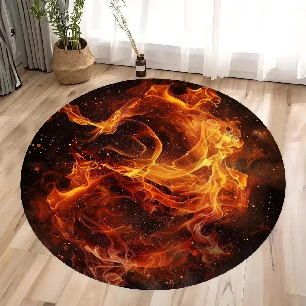 3D Flame Print Crystal Velvet Round Rug – Vibrant Floor Mat for Bedroom, Kids Playroom or Chair Pad, Bold Decor Gift