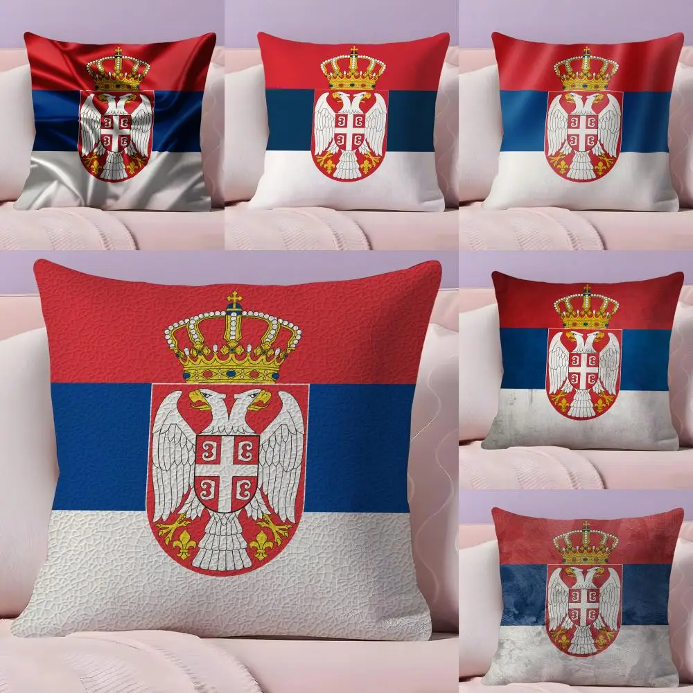 Serbia flag Cushion Cover Plush Fabric Soft Double-Sided Printed Sofa Warm Winter Home Gift Pillow Cover