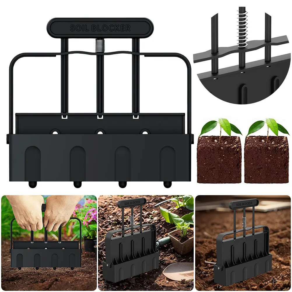 4 Cell Handheld Soil Blocker with Anti Slip Handle Manual Soil Block Maker Soil Block Making Tool for Home Garden Lawn Farm