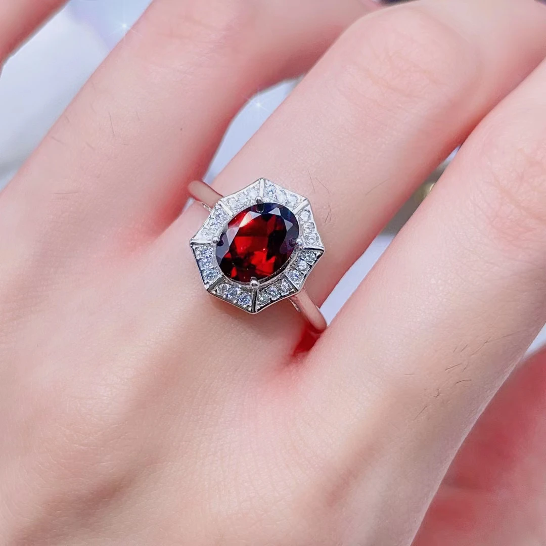 Newest Red Garnet Silver Ring for Women Certified Natural Garnet Ring Fashion 925 Silver Jewelry Good Gift