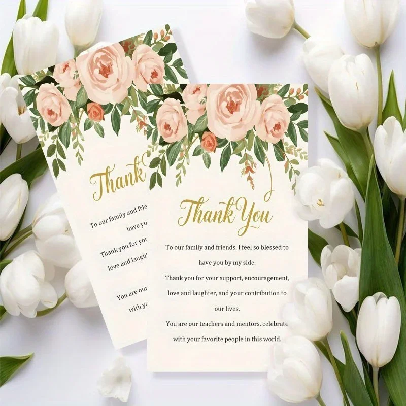 100pcs Green Plant Themed Wedding Thank-you Cards, Simple Wedding Thank-you Cards, Bohemian Style Dining Table Thank-you Cards