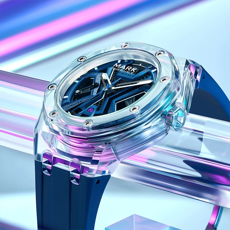 Polygonal Transparent Bezel Mechanical Watches Men Colours Silicone Luxury Top Quality Power Reserve Time Clock on Hand