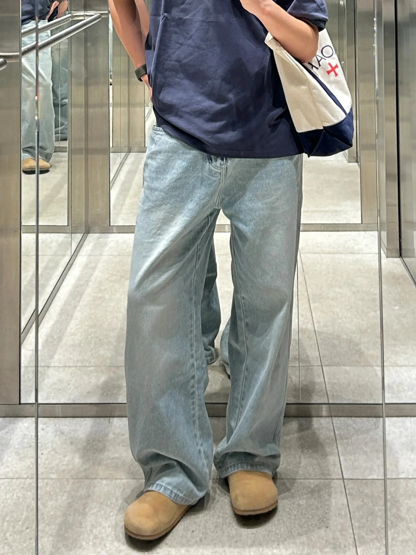 

Retro Waed Light Blue A-Line Loose Wide Leg Men's Jeans Straight Casual Long Trousers American High Street Sle Jeans