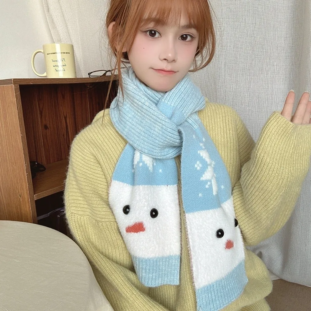 

Fashion Snowflake Snowman Pattern Scarf Korean Style Lightweight Cashmere Blend Scarf Warm Windproof Knitted Shawl Gift