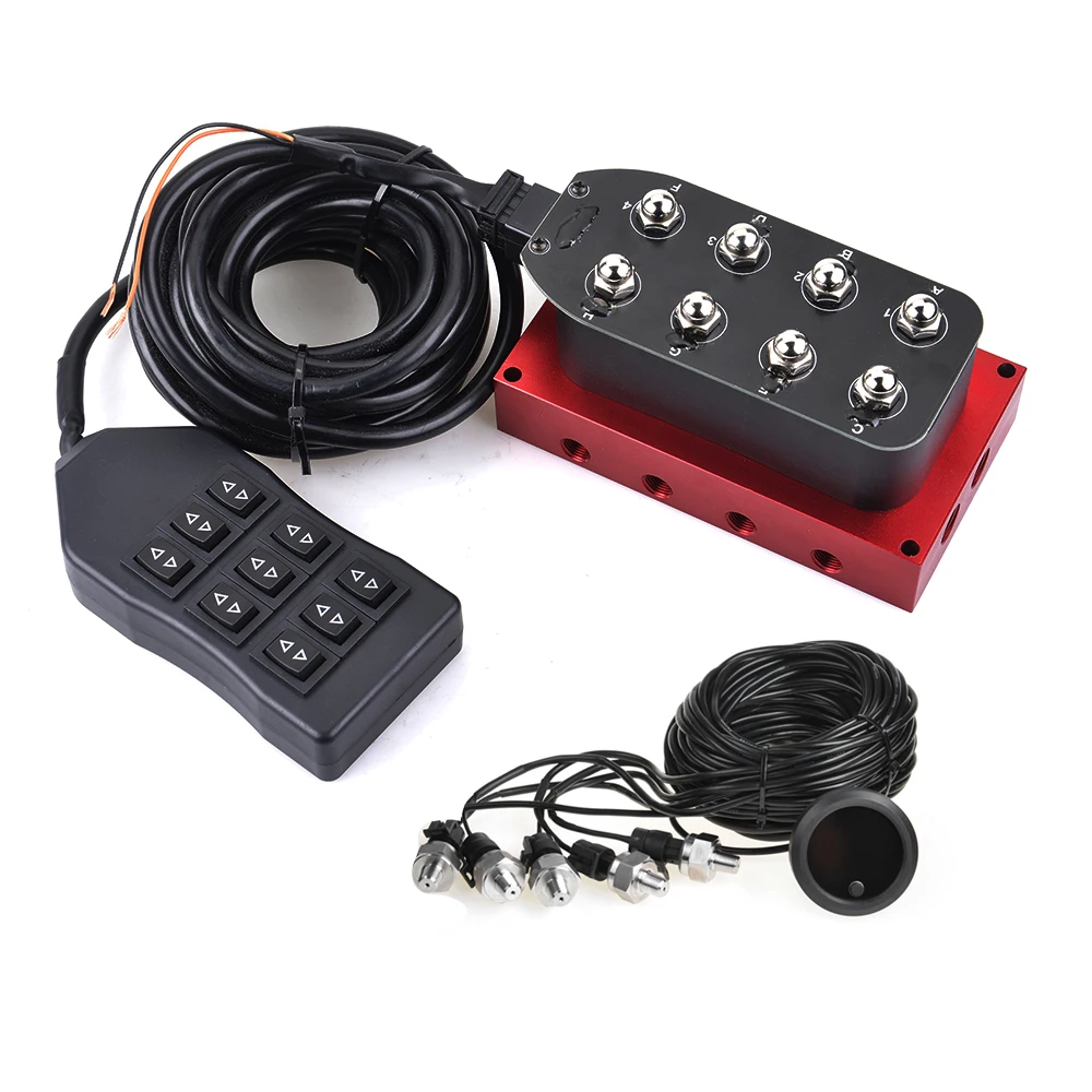 Universal Red 12V 8-position Solenoid Valve  with 5-meter Wire Handle with Five Display Air Pressure Gauge
