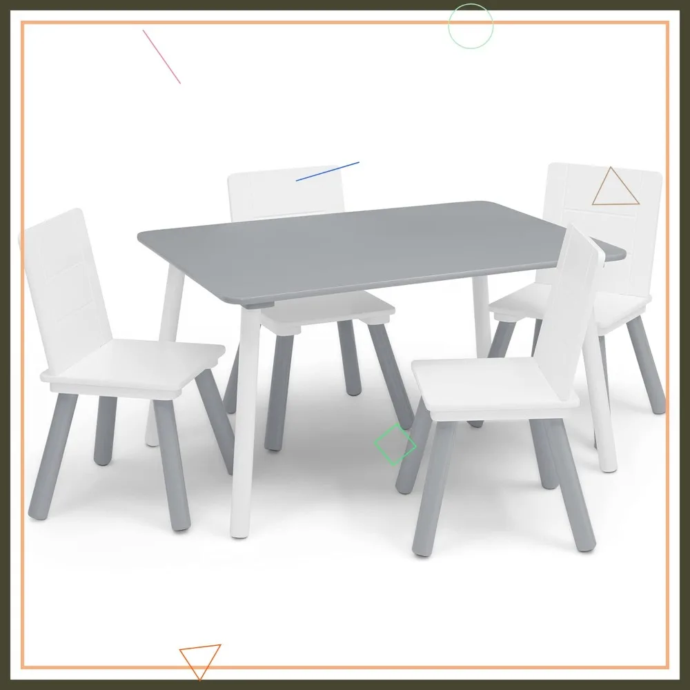 Kids Table and Chair Set with 4 Chairs for Arts, Crafts, Snack Time, Homeschooling in Grey/White