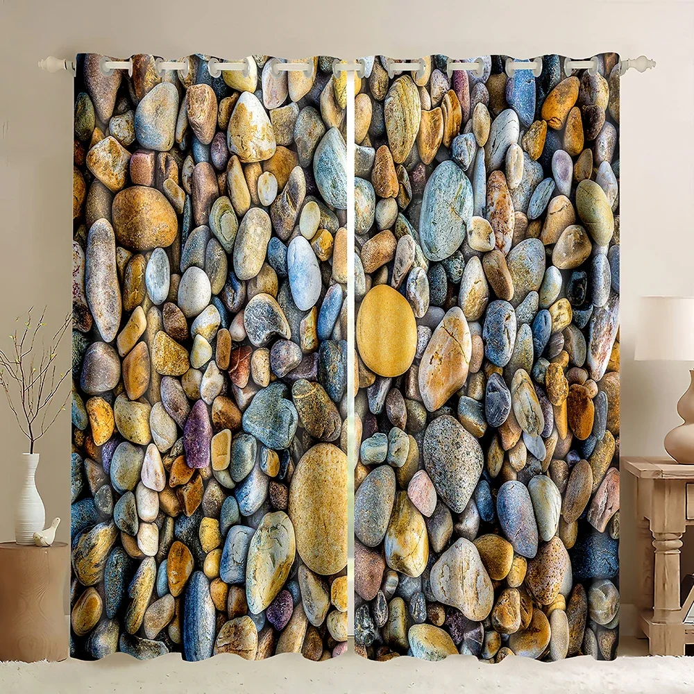 Stone Pattern Blackout Curtains,Urban Brick Slate Stone Wall Abstract Art Rocks Featured Facade Cobblestone Picture Curtains