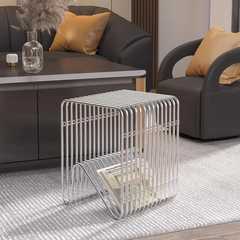 Nordic Simple Book and Magazine Rack Creative Floor Stand Light Luxury Home Decor Stainless Steel Storage Shelf