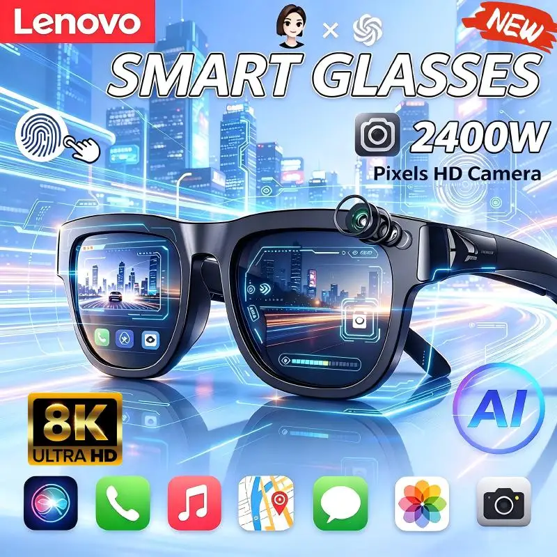 Lenovo Smart Glasses 8K 2400W HD Camera Real-time Translation ChatGPT WiFi Video Recording Bluetooth CallAudio Glasses 2027 New