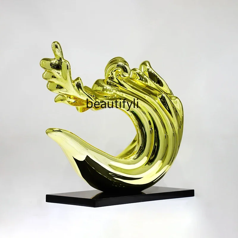 

yj21 Entry door porch partition decoration FRP electroplating abstract wave sculpture living room ornament