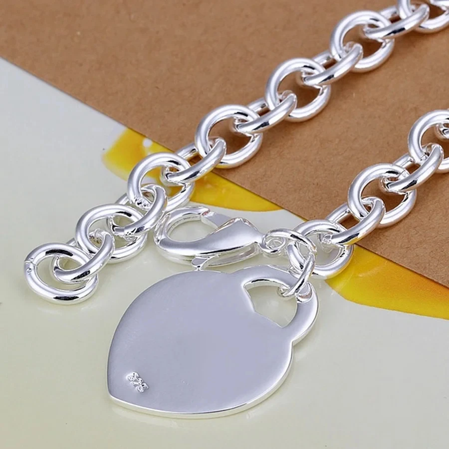 

beautiful valentine gift 925 sterling silver Jewelry Bracelets Charms heart cute women gifts wedding chain nice Girl
