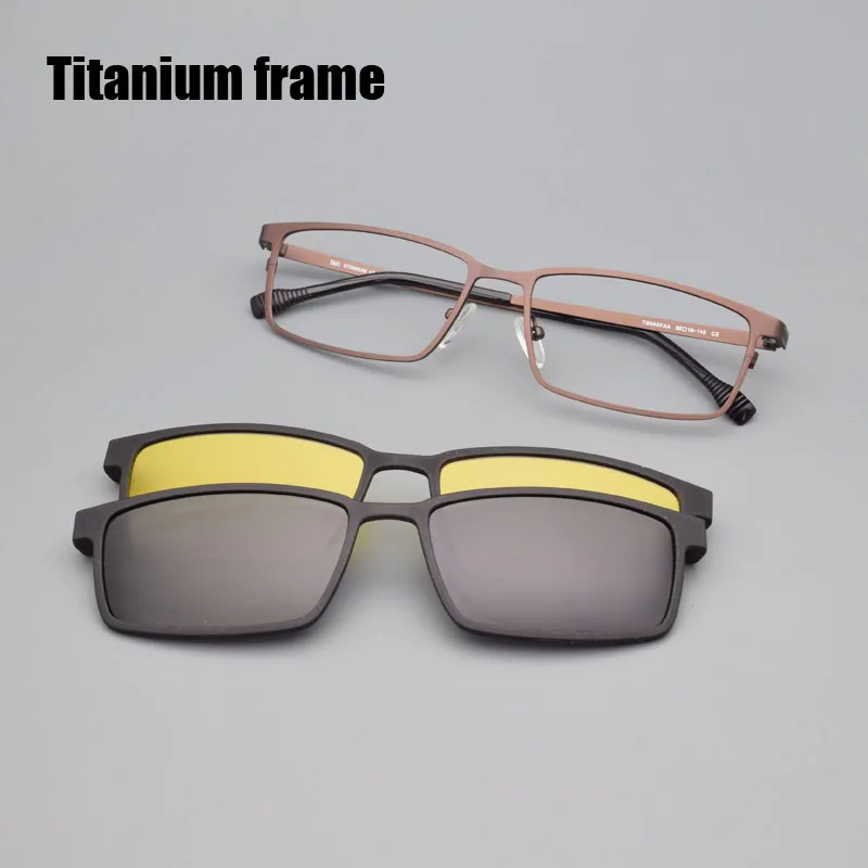 Titanium Bril Gepolariseerde Spiegel Mannen Bruine Recept Bijziendheid Magnetische Attractie Zonnebril Nachtzicht Clip Op Glasse