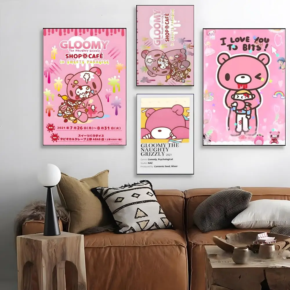 Poster Self-adhesive Art Waterproof Paper Sticker Coffee House Bar Room Wall Decor G-Gloomy Bear