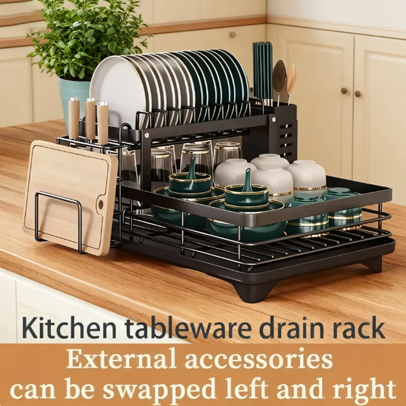 Support de rangement pour comptoir de cuisine, avec Drainage, vaisselle renforcée à Double couche, organisateur polyvalent pour comptoir de cuisine moderne