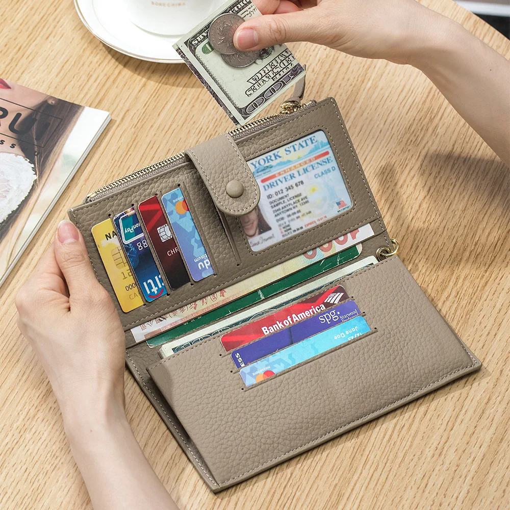 A6919 Dame im europäischen Stil echte Top-Schicht Rindsleder Handgelenk gürtel lange faltbare Brieftaschen Karten fächer Brieftaschen Frauen handliche Geldbörsen