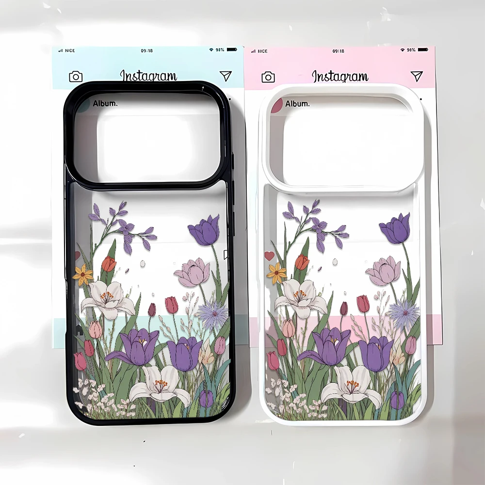 Elegant Purple Flower Style Phone Case Vintage Drop Protection Button Cover for iPhone Plus 12 Air 17 11 14 13 Pro 15 16 Max