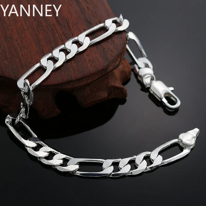 Noble 925 Sterling Silver wild 6MM flat sideways chain for women man Bracelets Wedding party Christmas Gifts fashion Jewelry