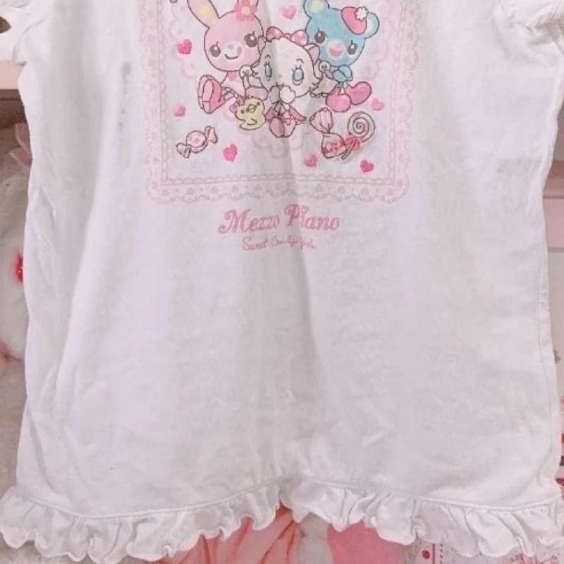اليابانية Kawaii الكرتون تي شيرت مطبوع Harajuku عادية فضفاض نفخة كم بلايز 2025 الصيف المرأة لطيف الجرونج تكدرت القمم #6