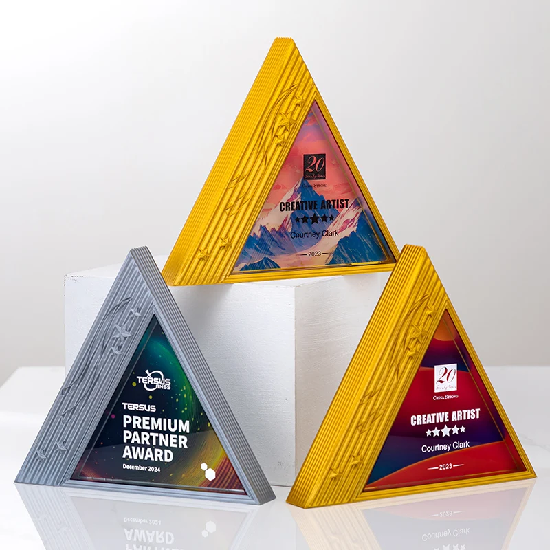 Triangular Resin Glass Trophy Color Peak Award Free printing Business Gifts