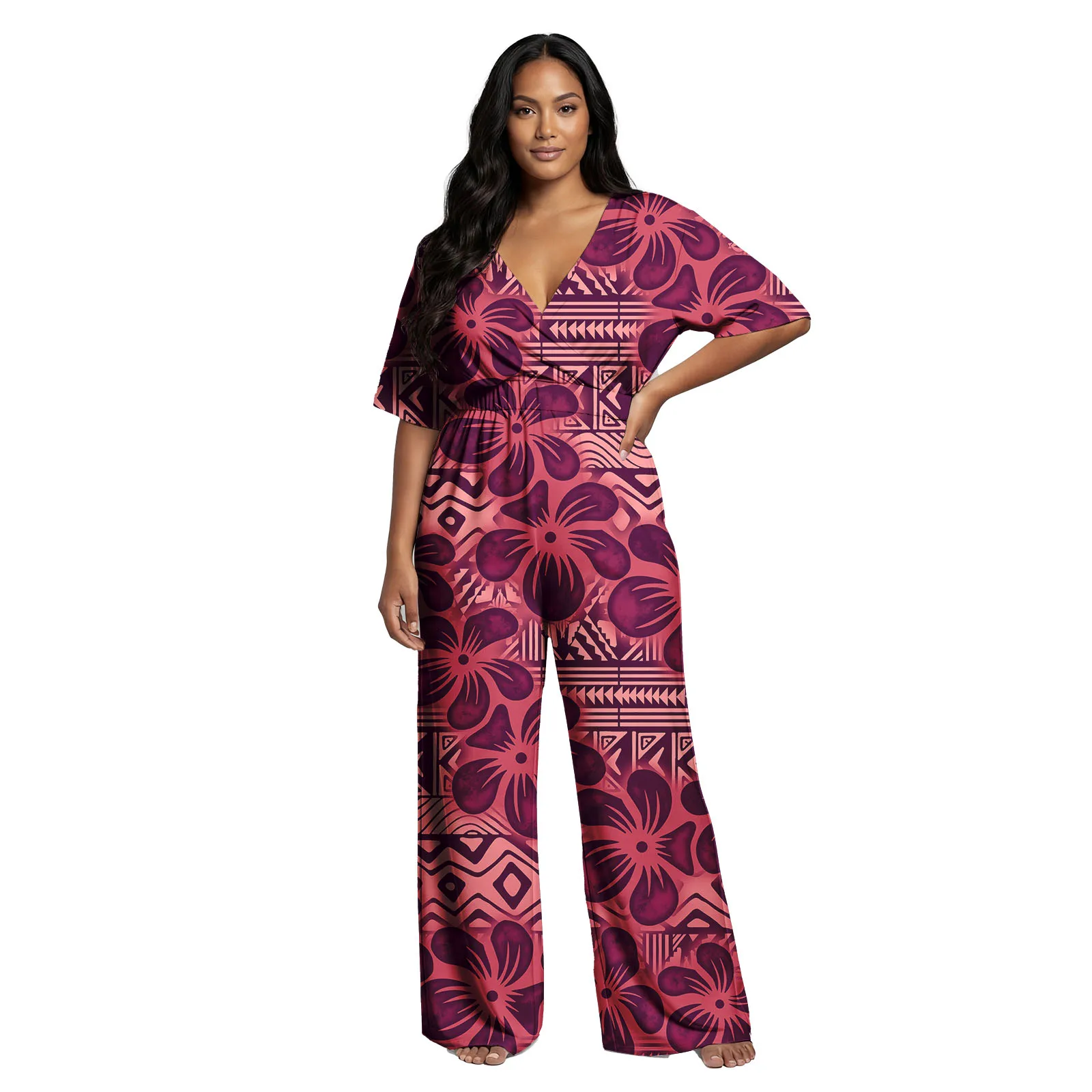 In Bulk Samoa Short Sleeve Clothing Custom Design Women Romper Hawaiian Fashion Lady Playsuits Polynesian Casual Ladies Jumpsuit