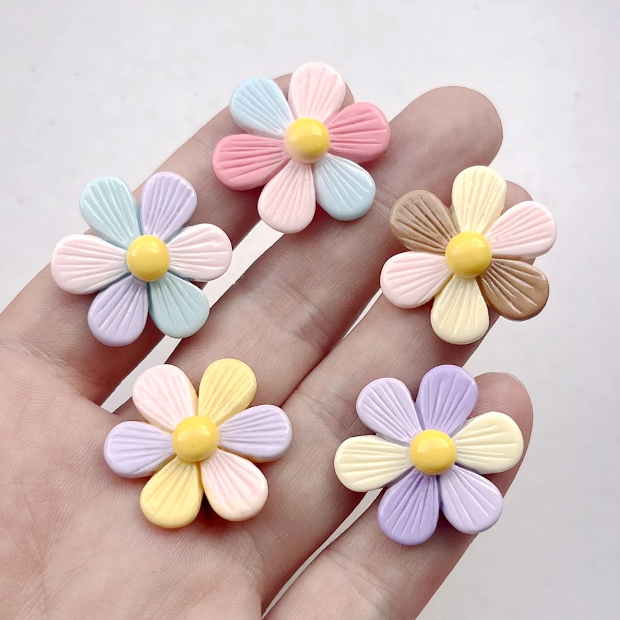 10Pcs New Cute Resin 25mm Mixed Luminous Flowers Flat Back Cabochon Scrapbook Kawaii DIY Embellishments Accessories