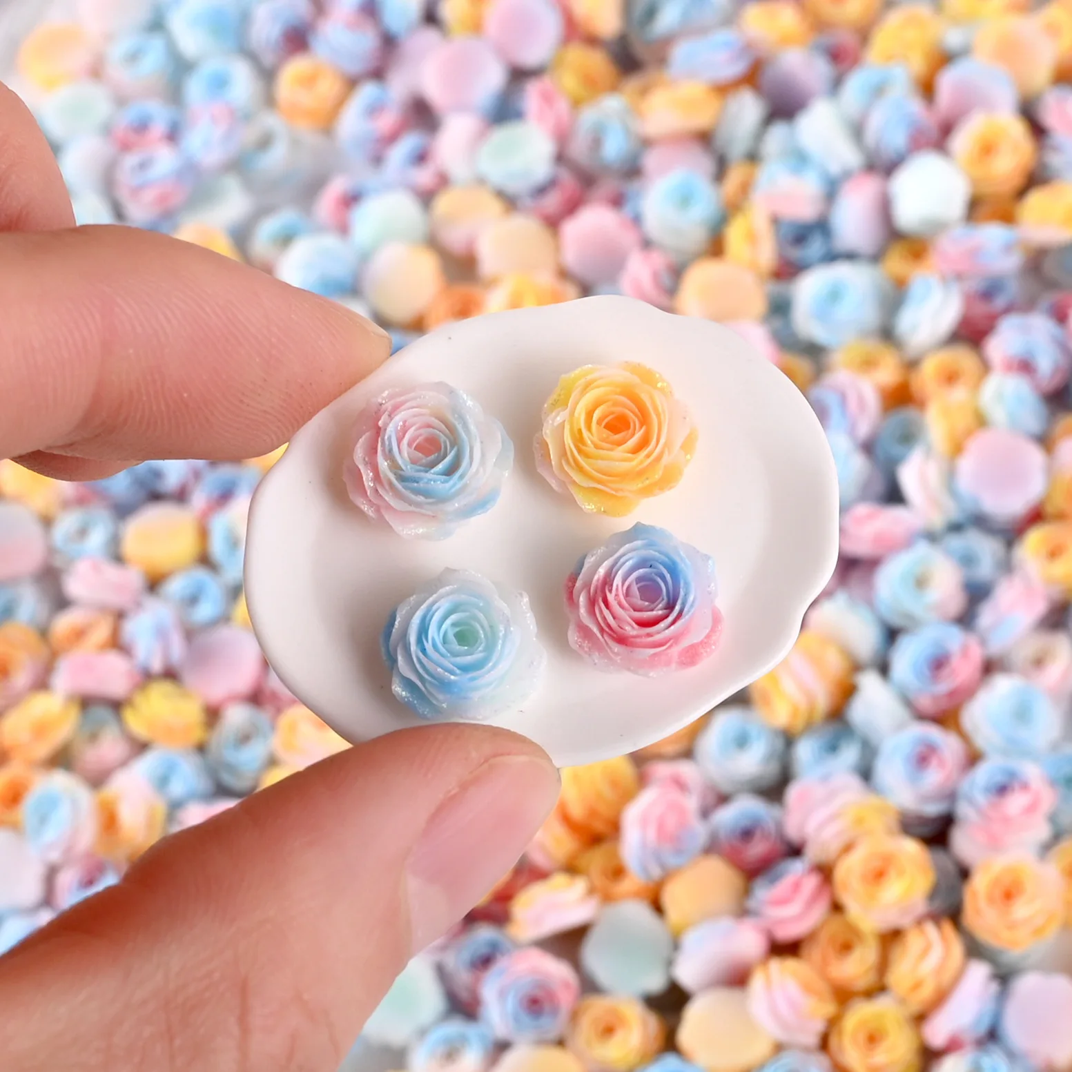 10PCS Mini Rose Flower Nail Art Decoration Blurred Rose Peony Carved Floral Ornament 3D Resin Model Craft Home Decor