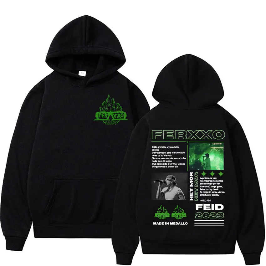 Rapper Feid Ferxxo Hey Mor Album Graphic Hoodies Mens Clothing Retro Hip Hop Sweatshirt Unisex High Quality Casual Fleece Hoodie