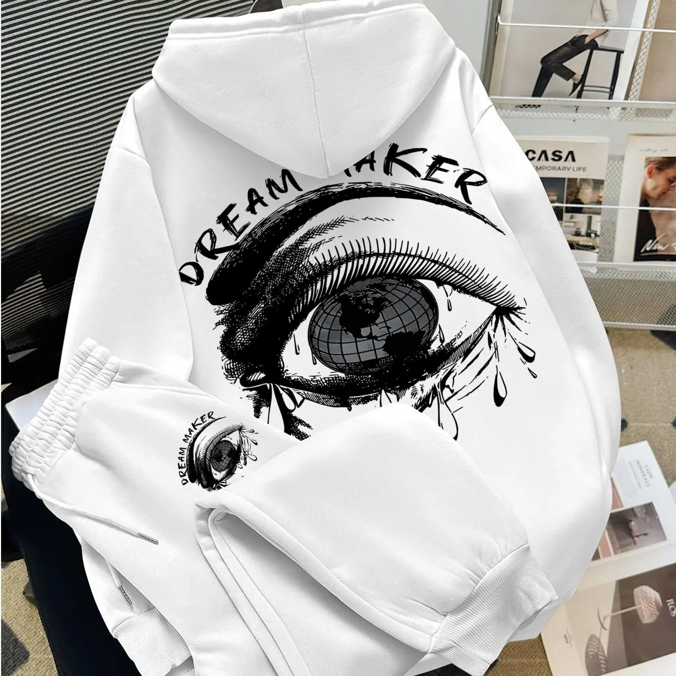 Men's Autumn/Winter Casual Sports Suit, Printed Front and Back Hooded Sweatshirt, Fashionable and Trendy Apparel