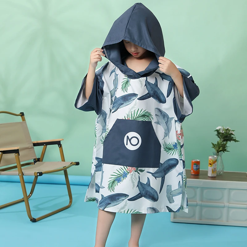 Nu-June Beach Poncho Child Hooded Bathrobe Kids Children Swimming Towel Quick Dry Microfiber Bath Surf Swim Changing Bathrobe