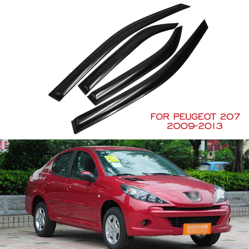 

Комплект из 4 дефлекторов окон (ветровиков) для Peugeot 207 (2009-2013) – защита от дождя и солнца, дымчатые накладки, вентиляционные козырьки, защита от дождя